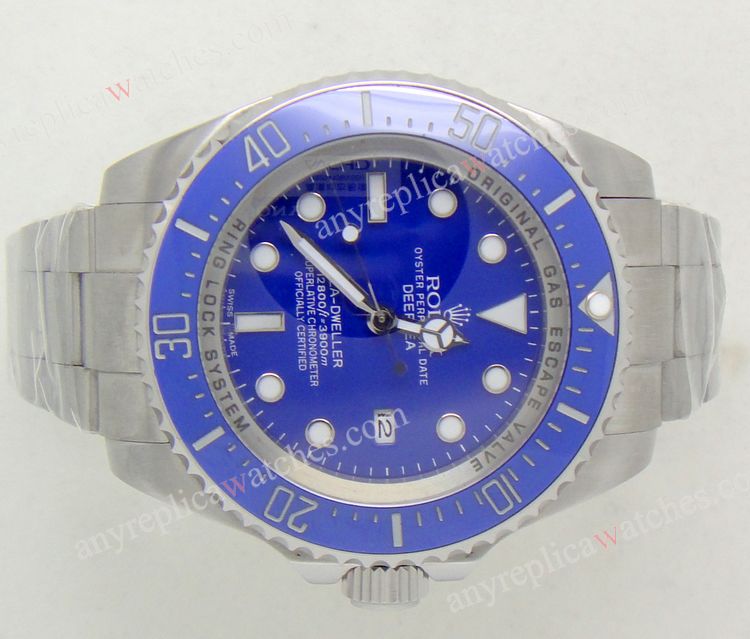 Superior quality Fake Rolex Sea Dweller 44mm Watch SS Blue Face